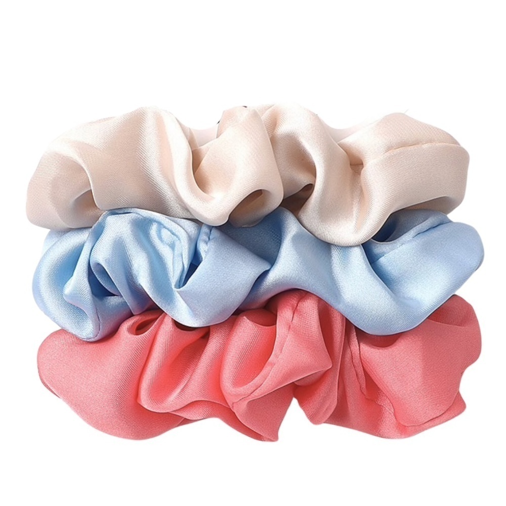 Coral, Blue Cream Satin Set Of 3 Scrunchies - Picture 1 of 1